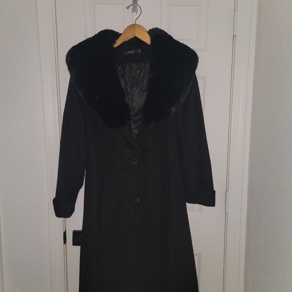 Lauren Ralph Lauren Wool Blend Coat With Faux Fur Trim - Size 12